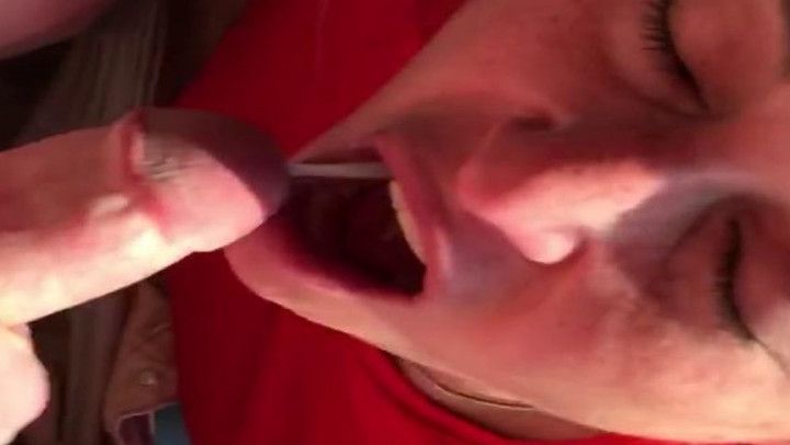 Slut licks balls, suck cock cum in mouth