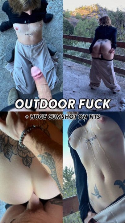 Outdoor fuck &amp; huge cumshot on tits
