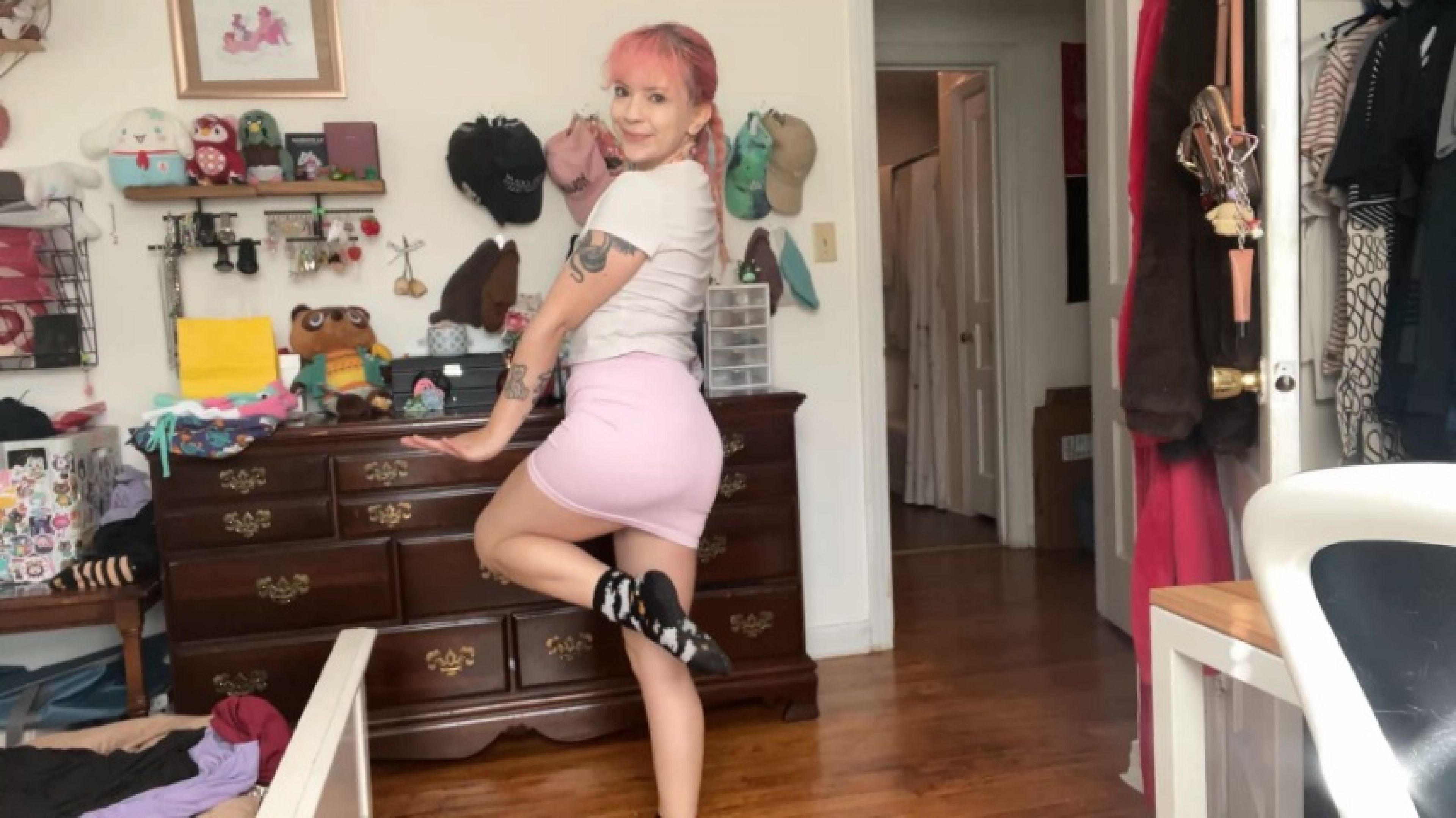 trying on all my skirts