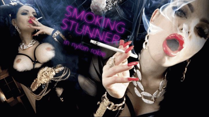 SMOKING STUNNER IN NYLON ROBE