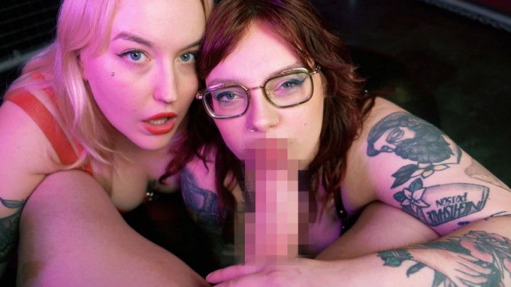 Audrey and Rosa dick biting denial blowjob