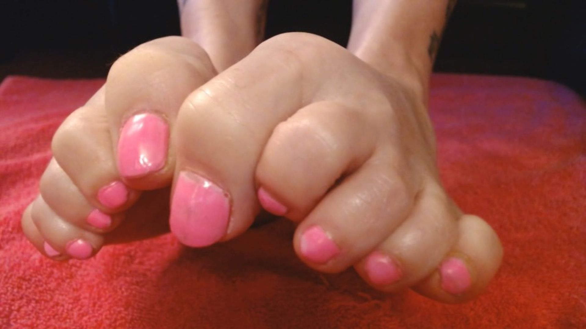 Toe Wiggling Pink Toenails Toe Spread Pull Back and Curled