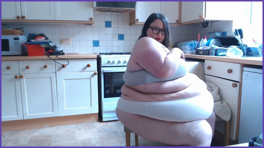 BBW SSBBW WHITE THONG &amp; BRA IN KITCHEN