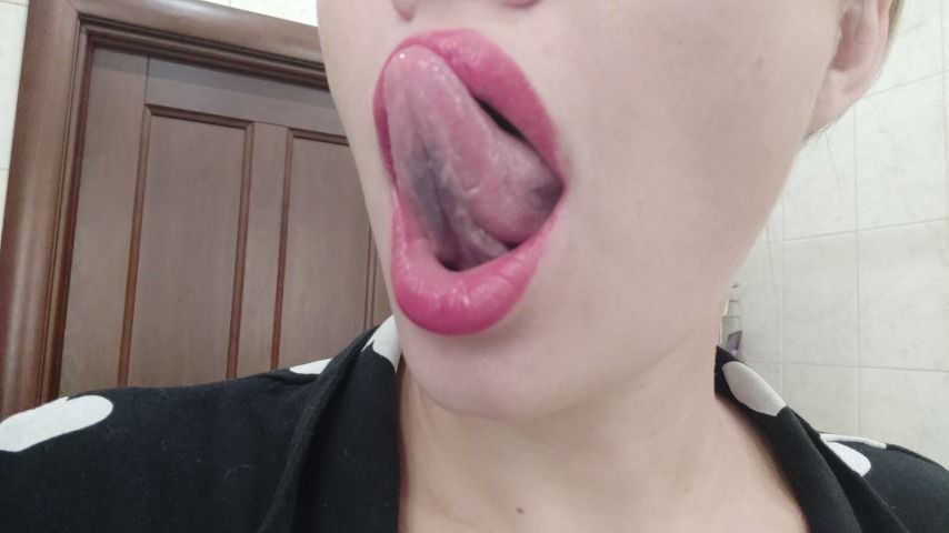 Sexy licking red lips, crazy long tongue