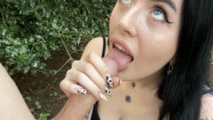 goth girlfriend sucks and fucks outside