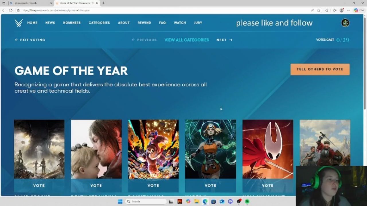 Voting for the Game Awards SFW