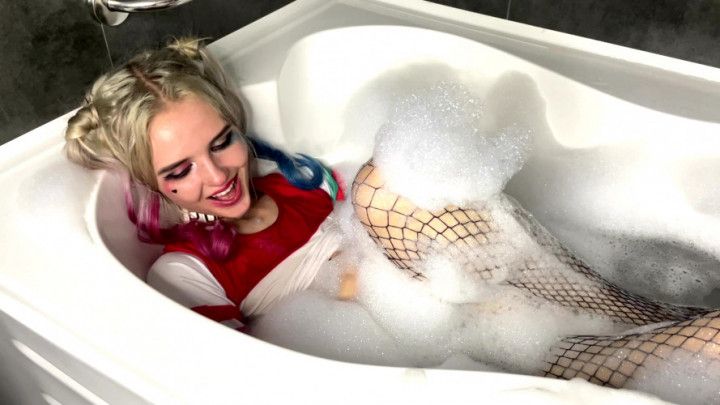 Harley Quinn Cosplay Playing in bath