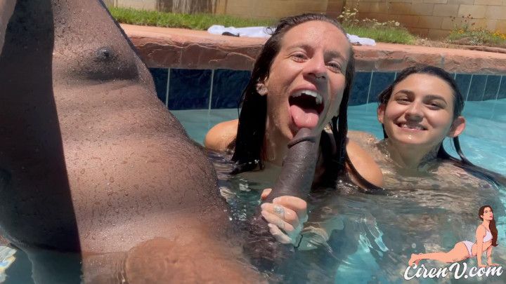 Sucking Huge Black Cock in the Pool