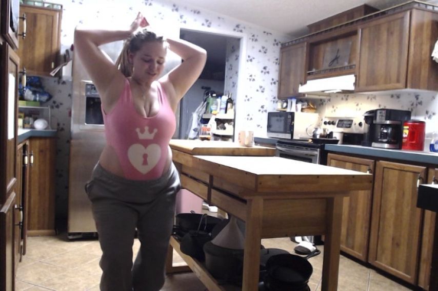 Singing and belly dancing in the kitchen