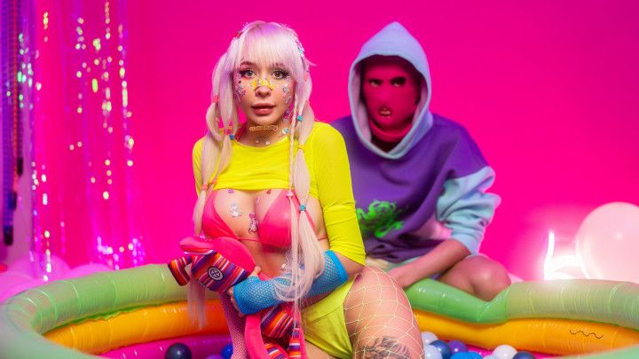 Candy girl sucks lollipop