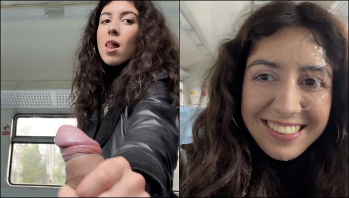 Handjob and Blowjob in Public Train Crazy Risky CUMWALK