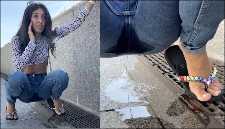 Wetting Jeans on Street in Public Pee Outdoor Desperation