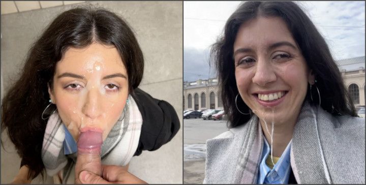 Risky Sex in Public Toilet and CUMWALK on Street Facial