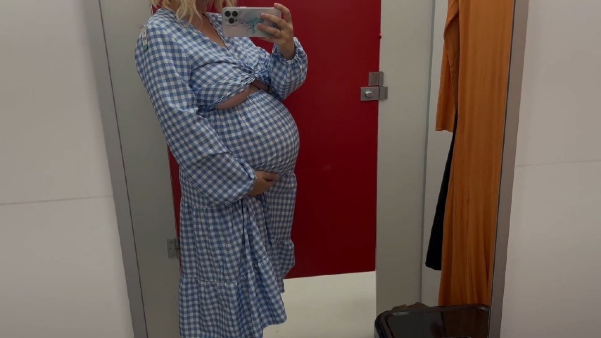 8 Months pregnant, thrift shop dress try on