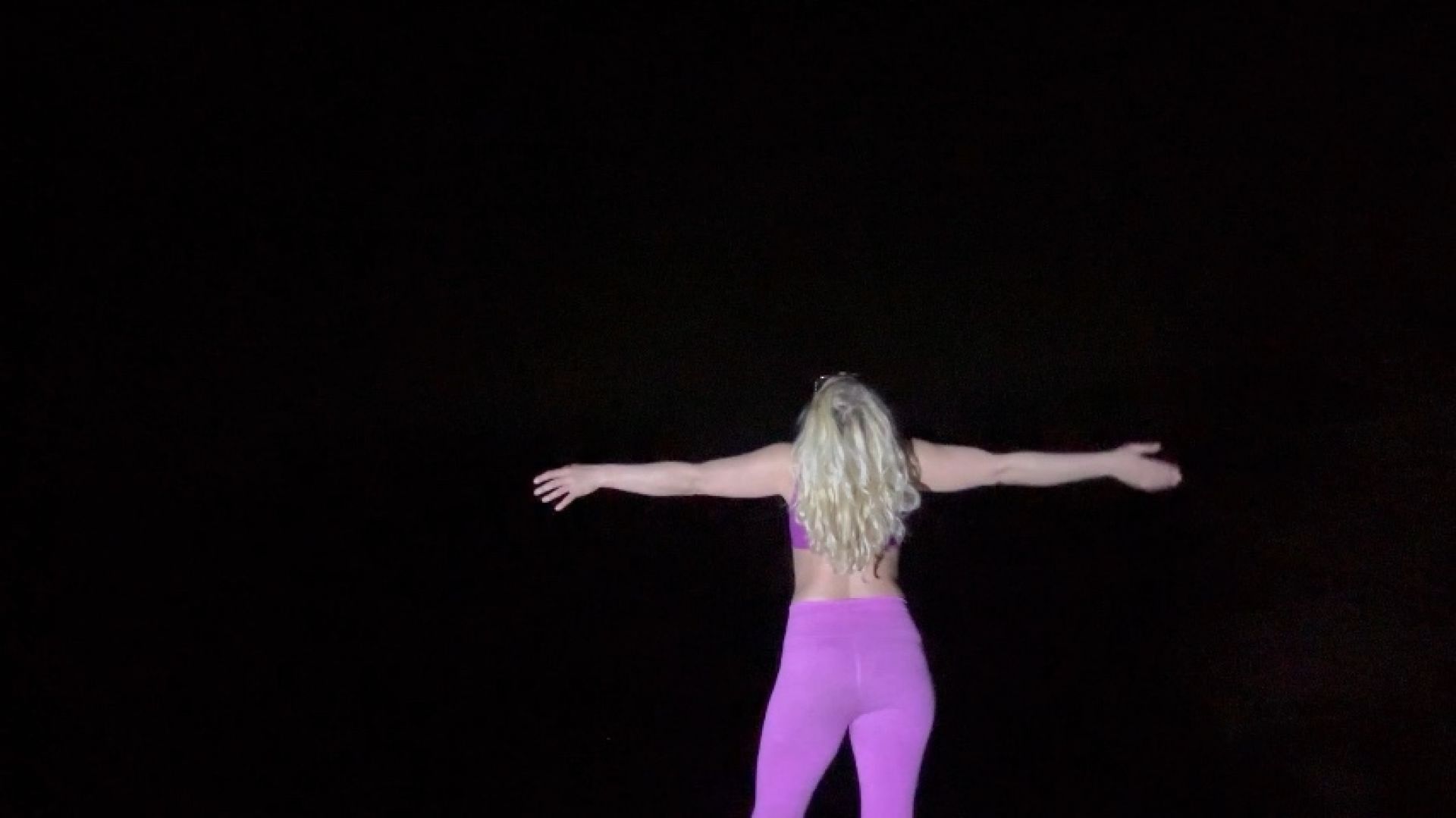 Night winter hiking to the frozen lake and getting hot