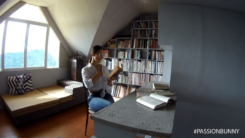 Sexy student girl in library masturbate