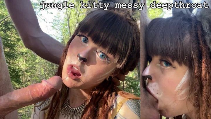 cute kitty facefuck/deepthroat in jungle