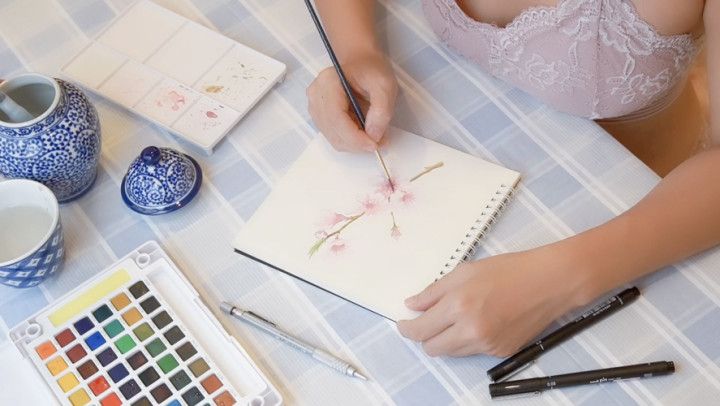 Hand Painted Cherry Blossom Anal Print