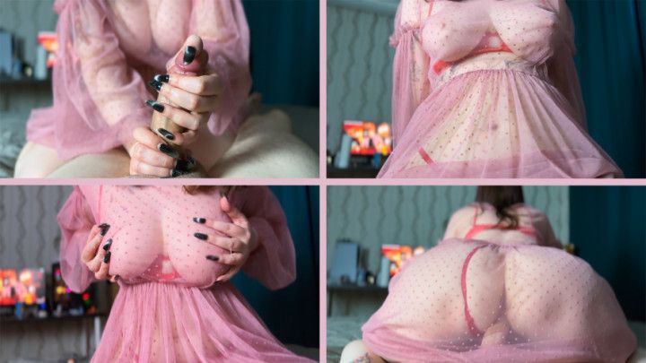 Hot Wife W/ Big Bouncing Boobs Rides Dick And Gives Handjob