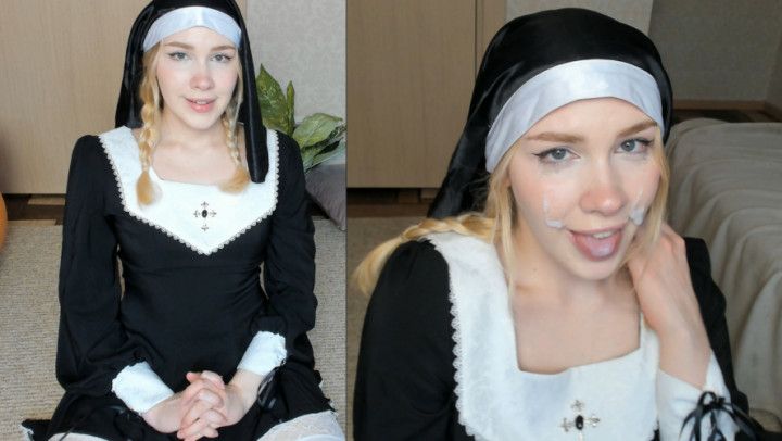 Horny Nun's Ahegao With Cum On Face