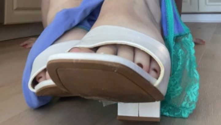 Curvy Queen Rides in White Heels