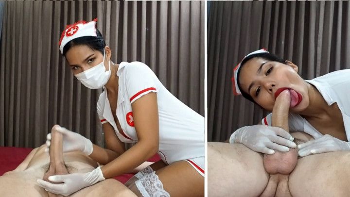 Mask and gloves Nurse blowjob