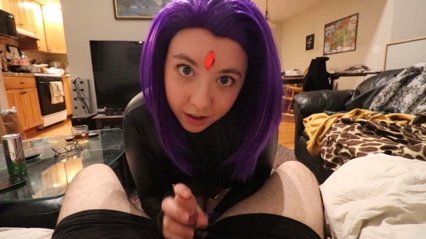 Succubus Raven Harvests Cum from Handjob