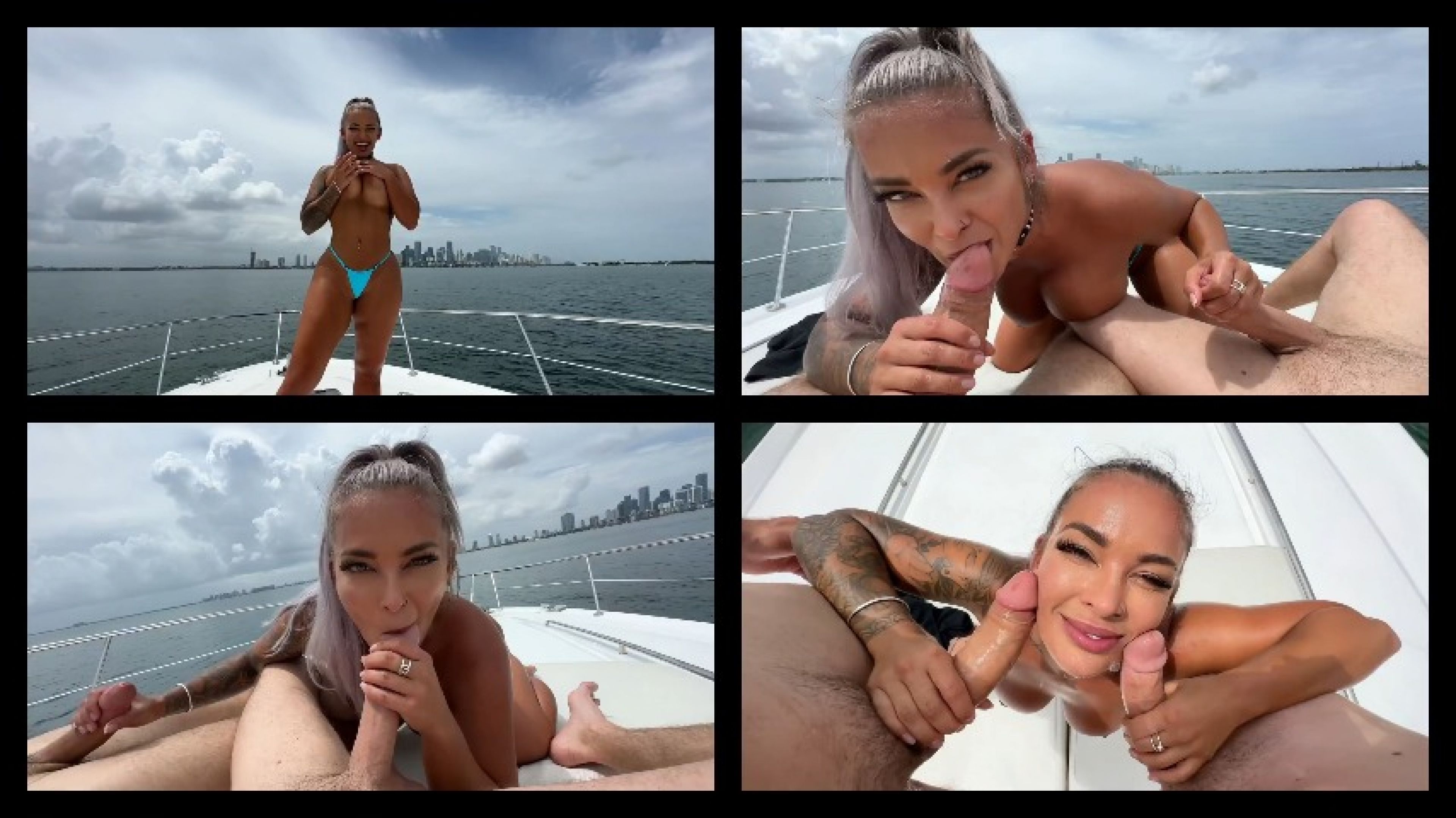Hayley Davies gives a Double Blowjob on the Yacht