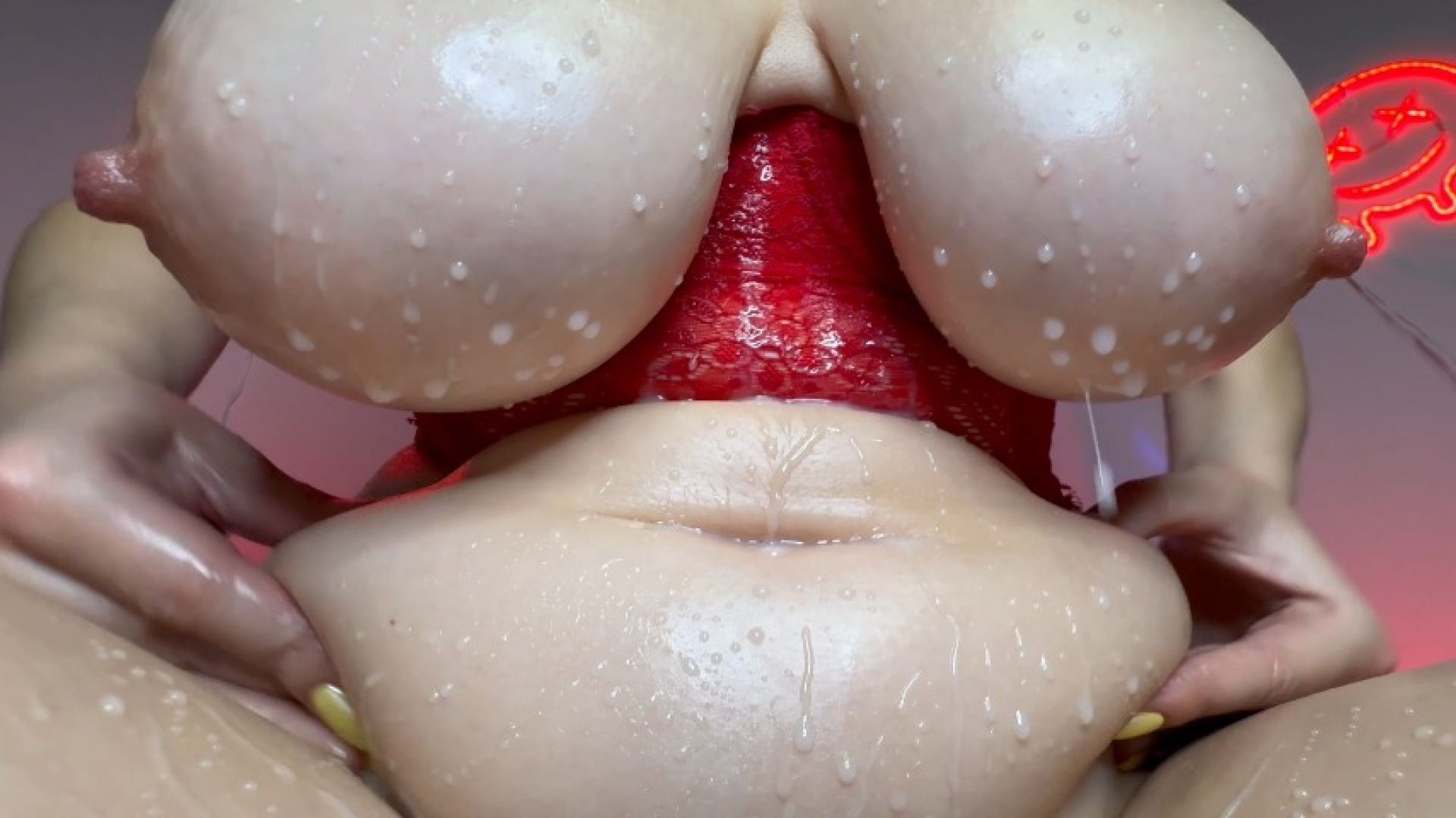 Cum all over My Soft Belly and Heavy Tits