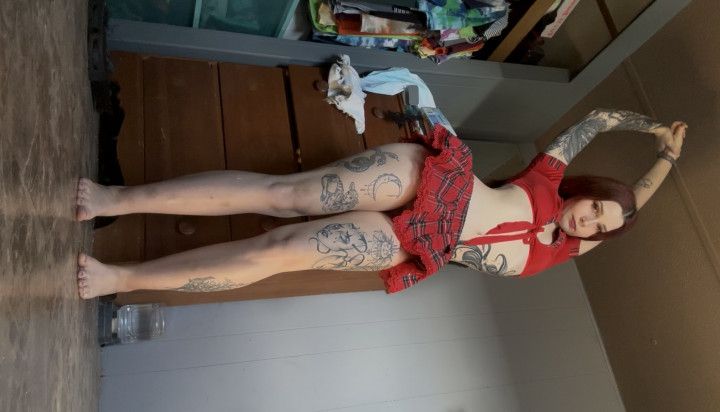 school girl no panties stretch