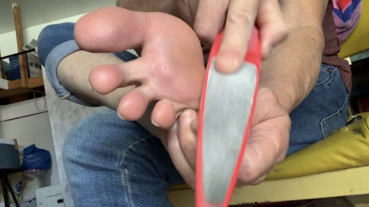 Sanding the rough spots on my heels ASMR