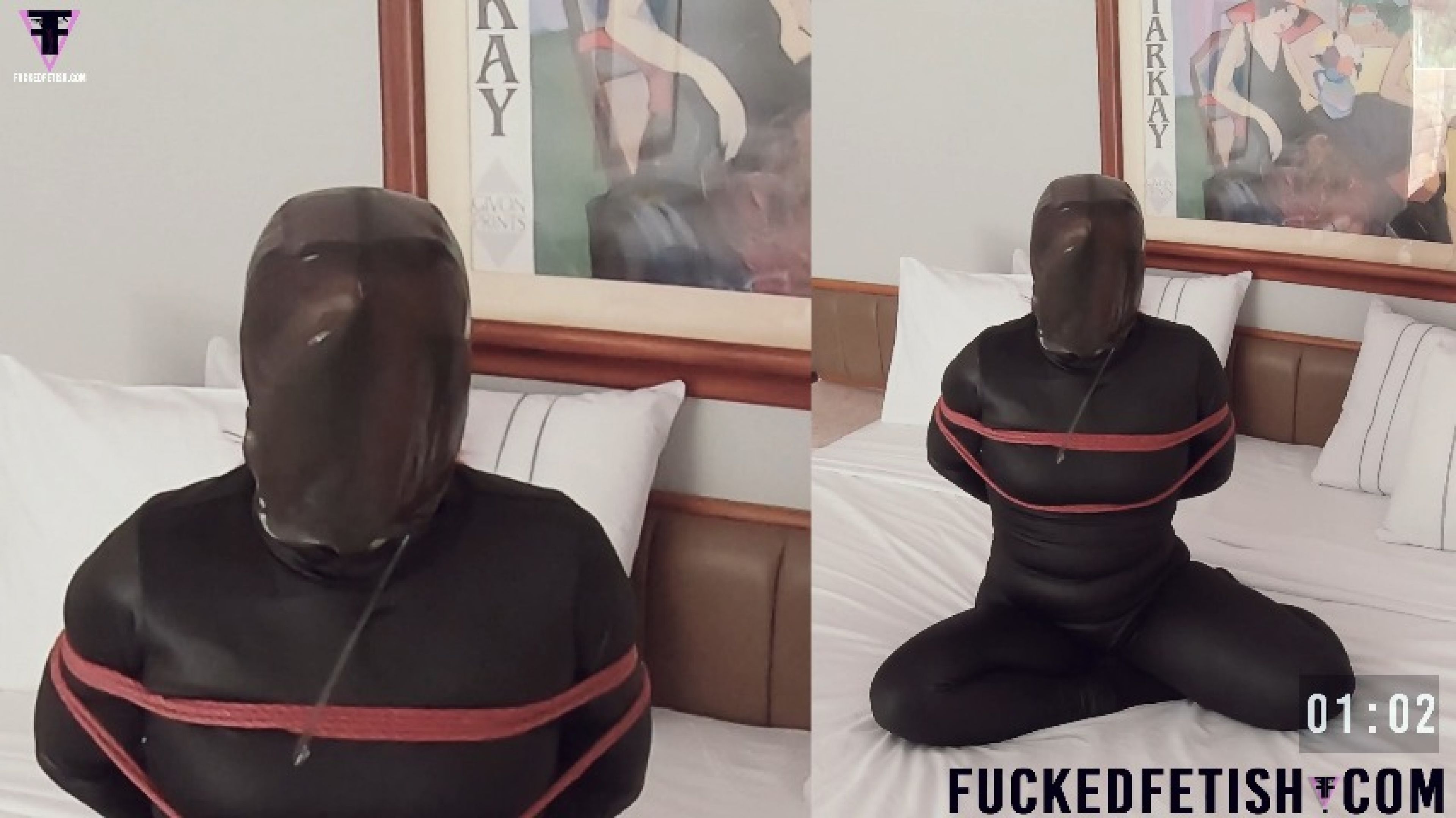 SFW Breathplay casting helmet latex catsuit petite girl