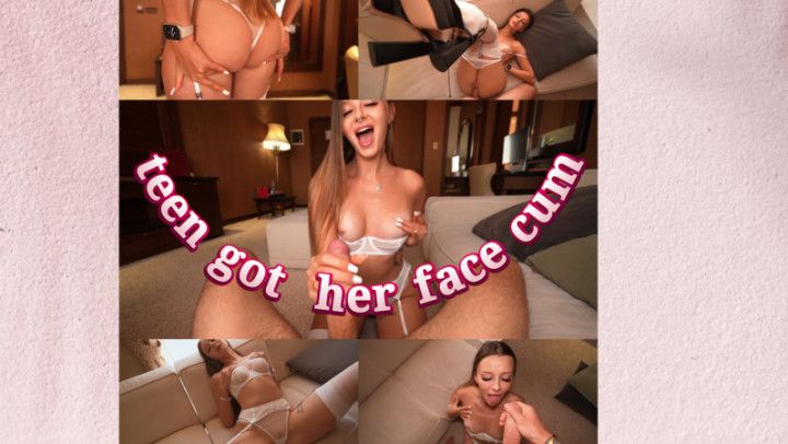 Teen in white stockings got facecum