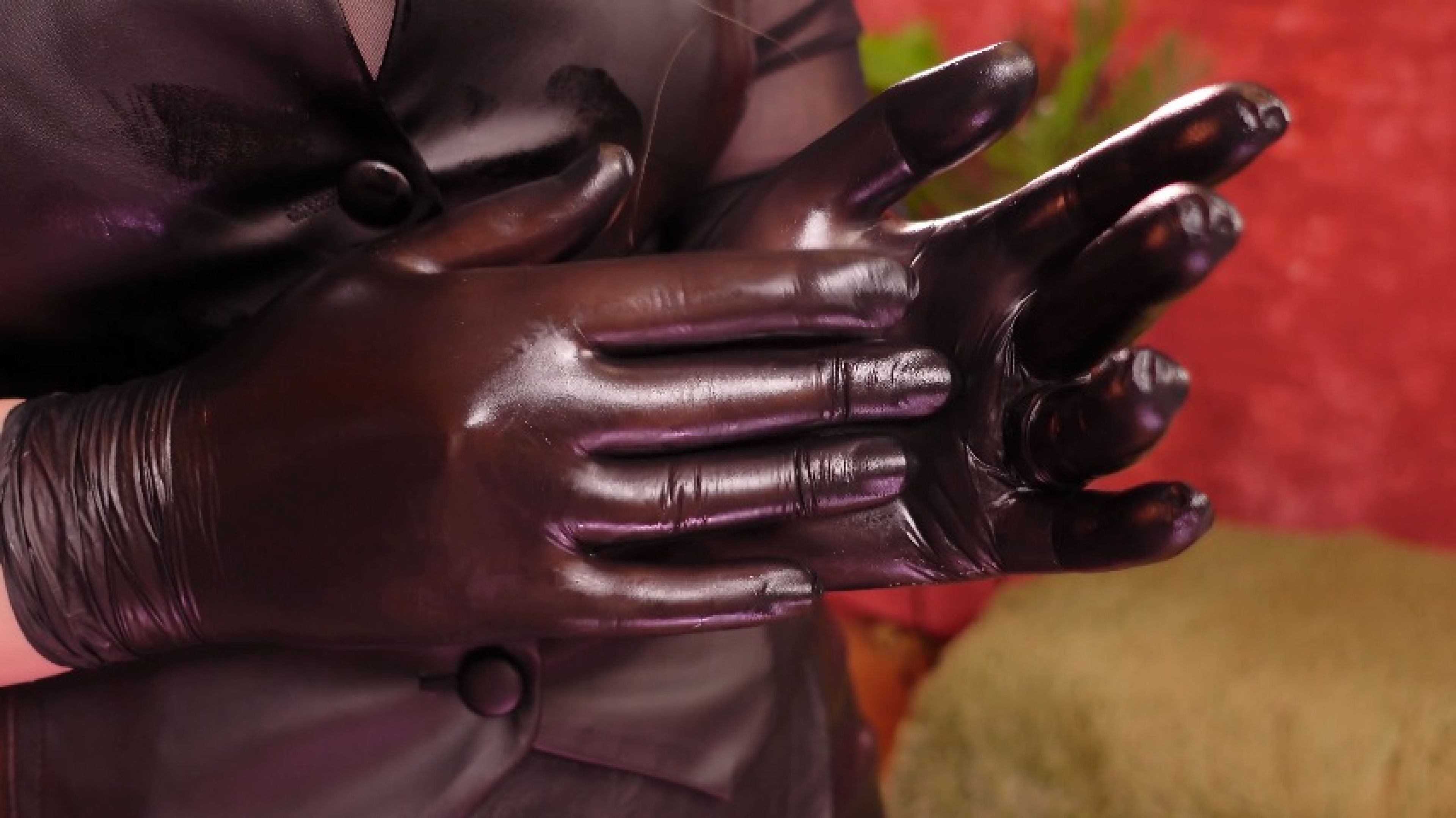 Oily Gloves... Hot ASMR from leather secretary in glasses