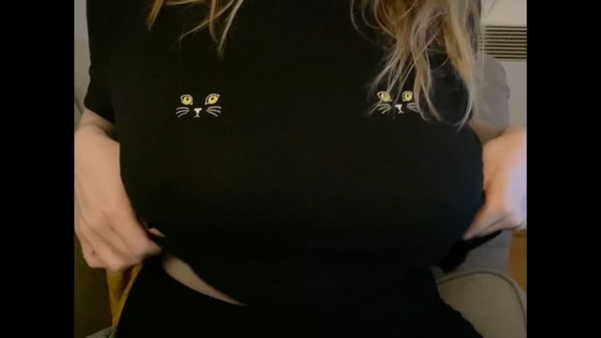 Big tits falling out of t-shirt