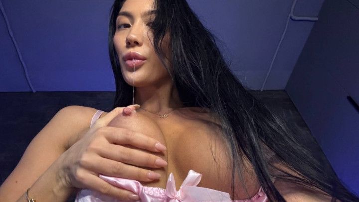 Asian girl rubs her nipplesboobs)  in cowgirl position