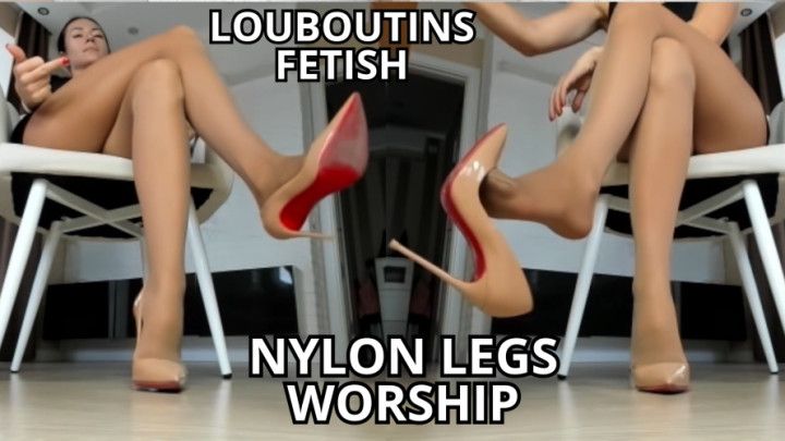 Nylon legs worship in pantyhose and louboutins