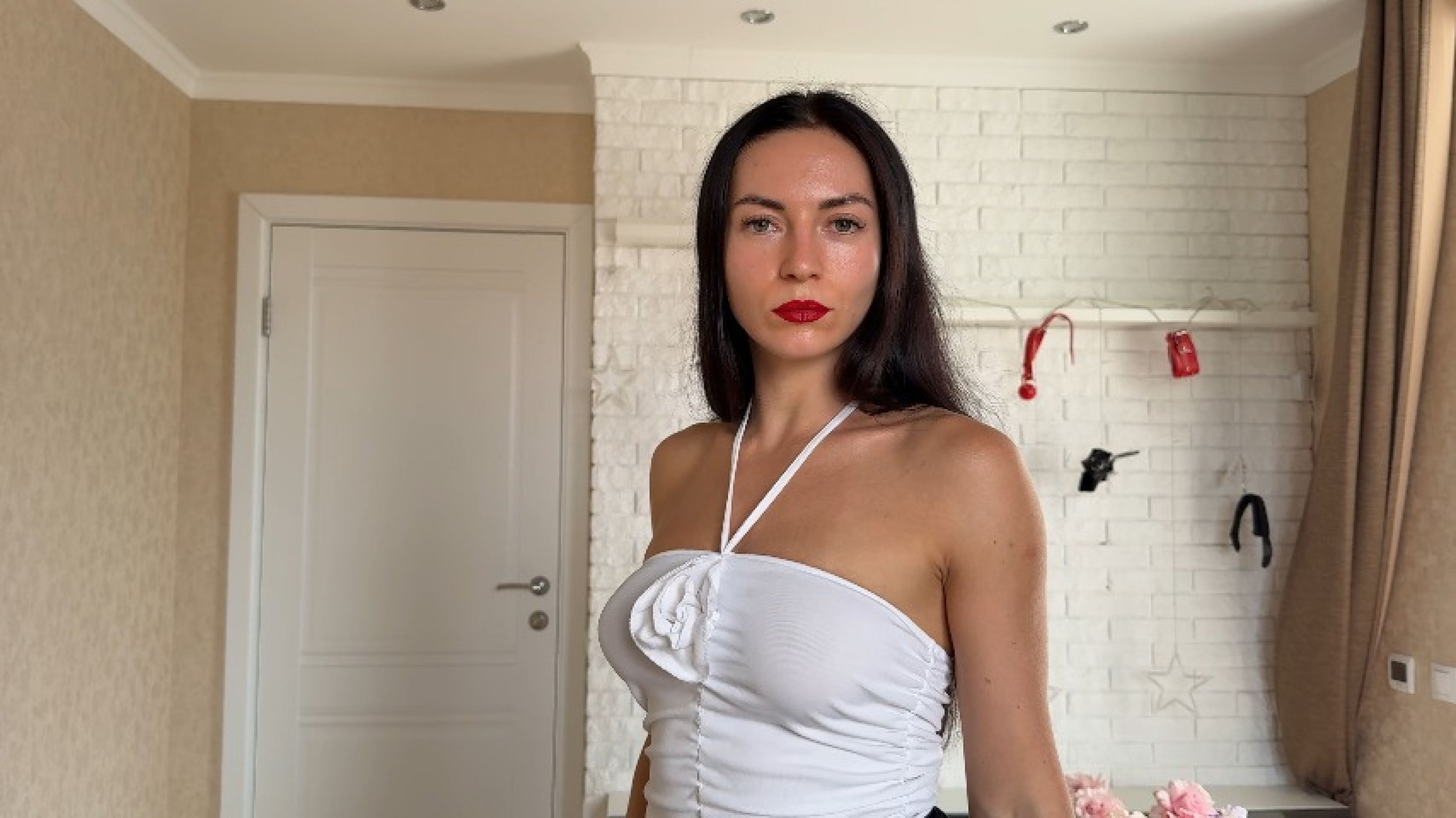 White top, Black Skirt, Heels 4K TRY ON