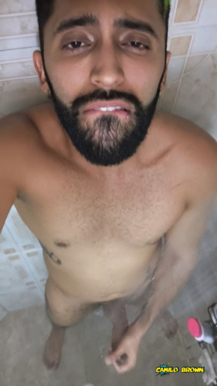 Jerking My Big Uncut Cock in the Shower and Eating My Cum
