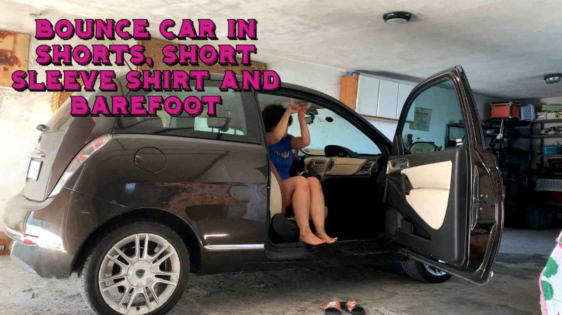 bouncing car in shorts, short sleeve shirt and barefoot - bo