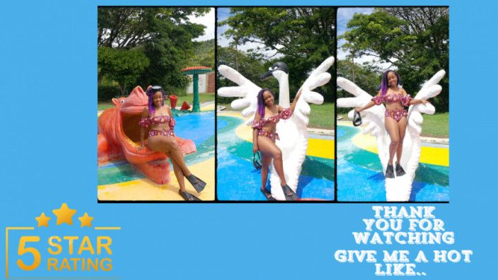 Enjoying crazy moments in the outdoor pool