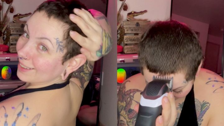 BBW shaves her grown out buzzcut