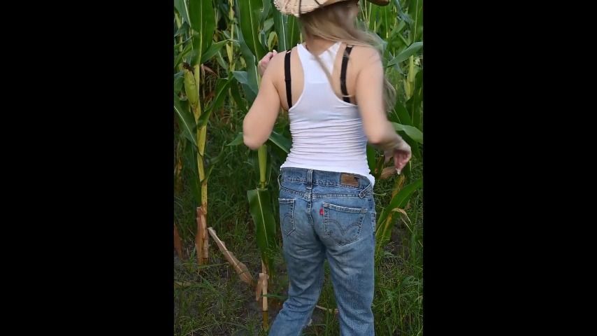 Sexy Cowgirl cornfield undressing Farm