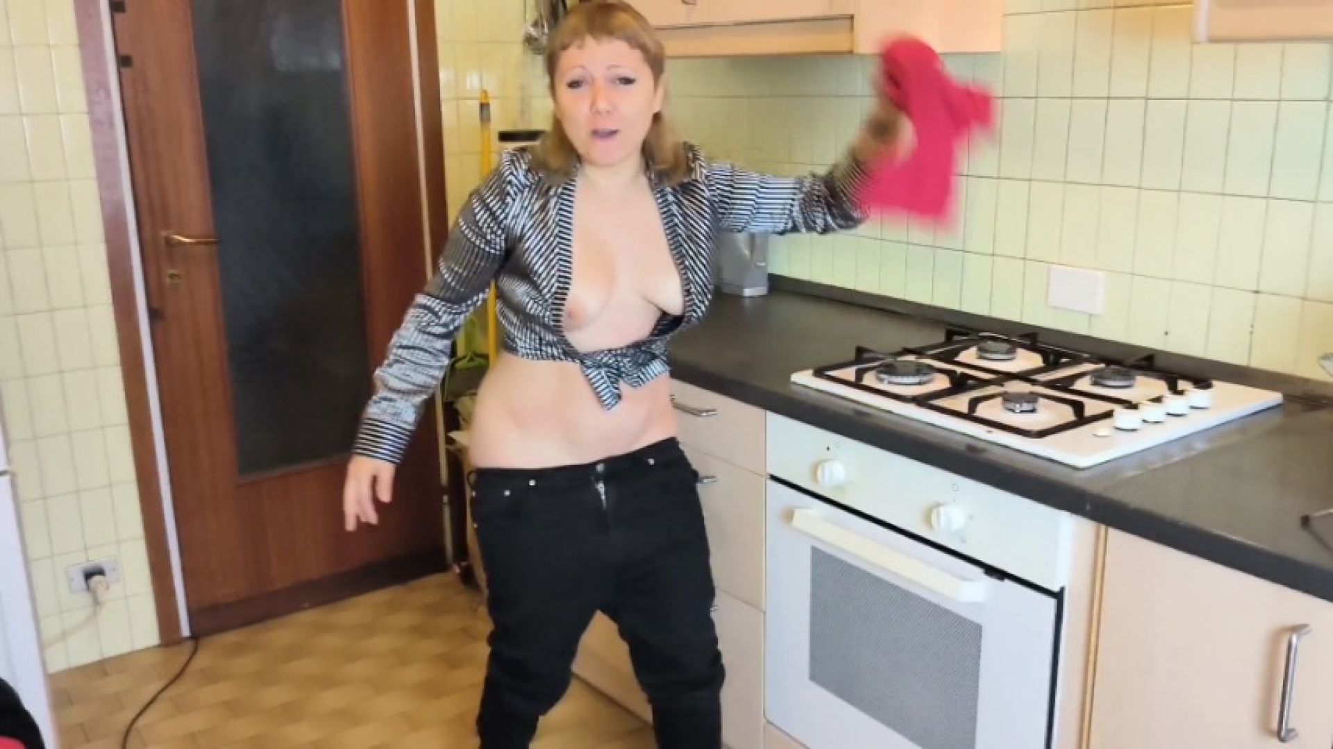 Angry Scared step-mommy catches step-son spying big  buttcrack