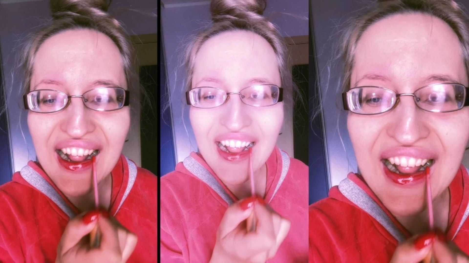 ASMR Red Lipstick and Mini Cake Eating