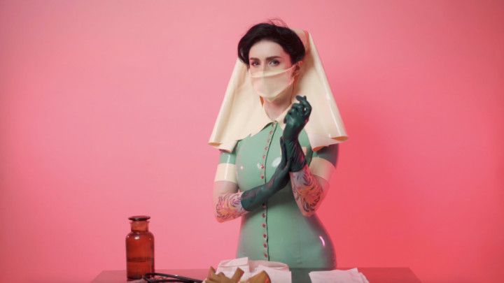 JOI nurse and a lot of medical gloves