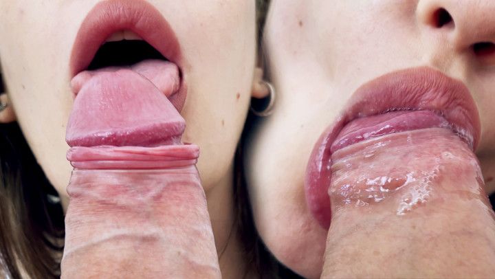 VERY CLOSE-UP OF A SENSUAL BLOWJOB