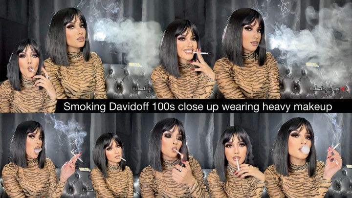 Smoking Davidoff 100s close up wearing heavy makeup