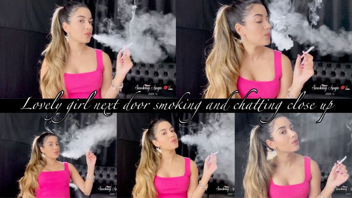 Lovely girl next door smoking and chatting close up