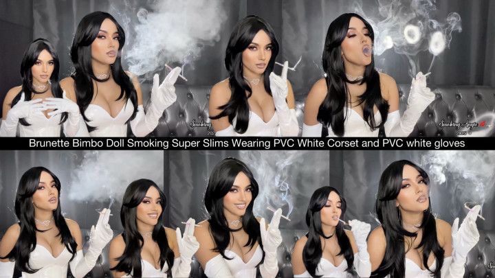 Bimbo Doll Smoking Super Slims Wearing PVC White Corset and